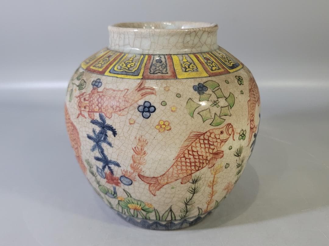 安南 色絵 魚紋 壷 東南アジア美術 PR038