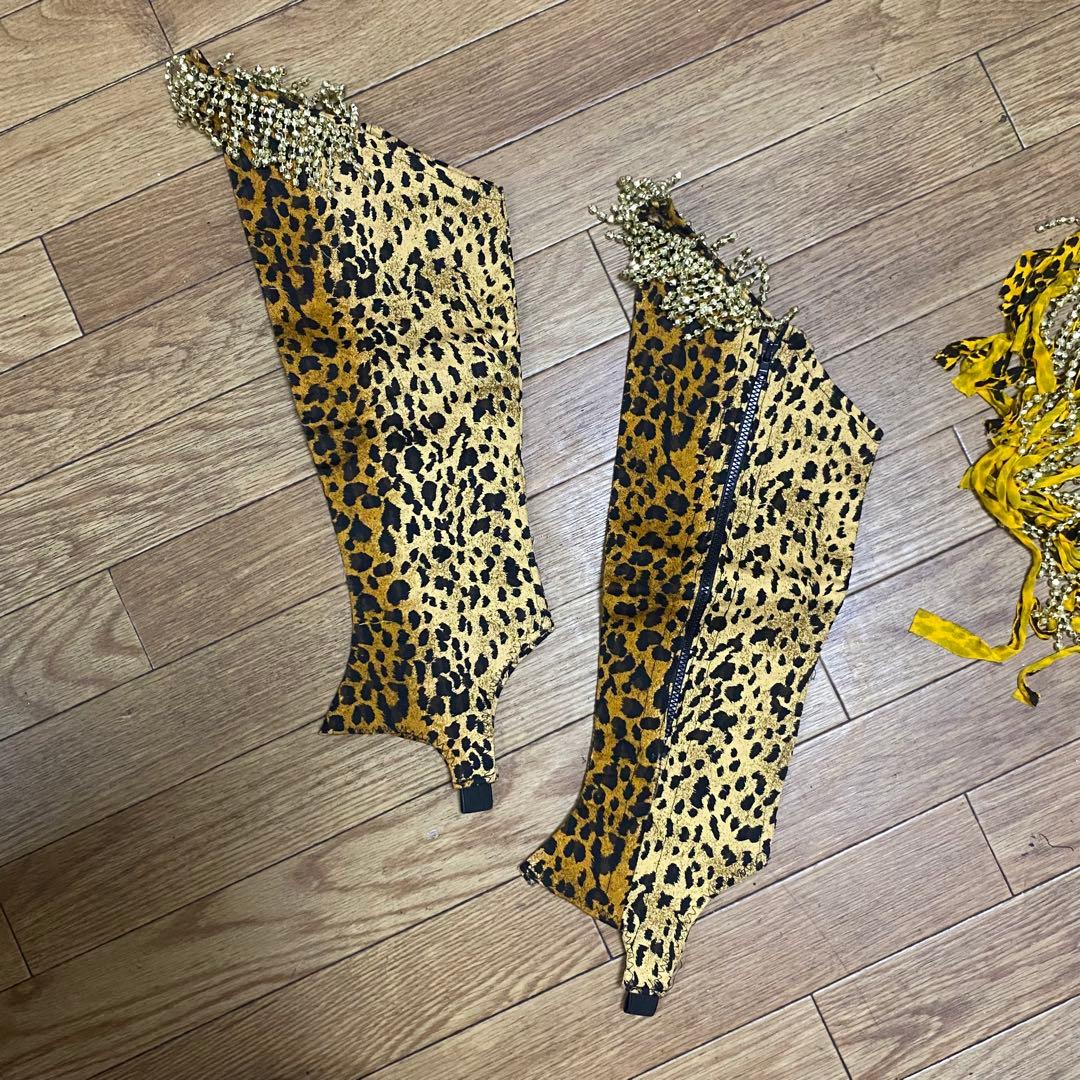 お得 ヒョウ柄ダンス衣装 ビーズフリンジ付き ハンドメイド