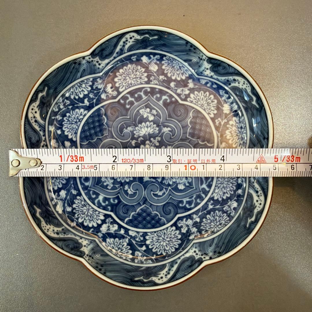 【希少品】庫山窯 前畑陶器 流水文様 輪花形 菊文様 花びら形 小皿 5枚