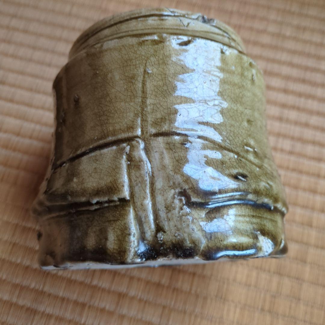 蓋付き陶器壺 木箱付き　伊賀竹節水指　骨董品