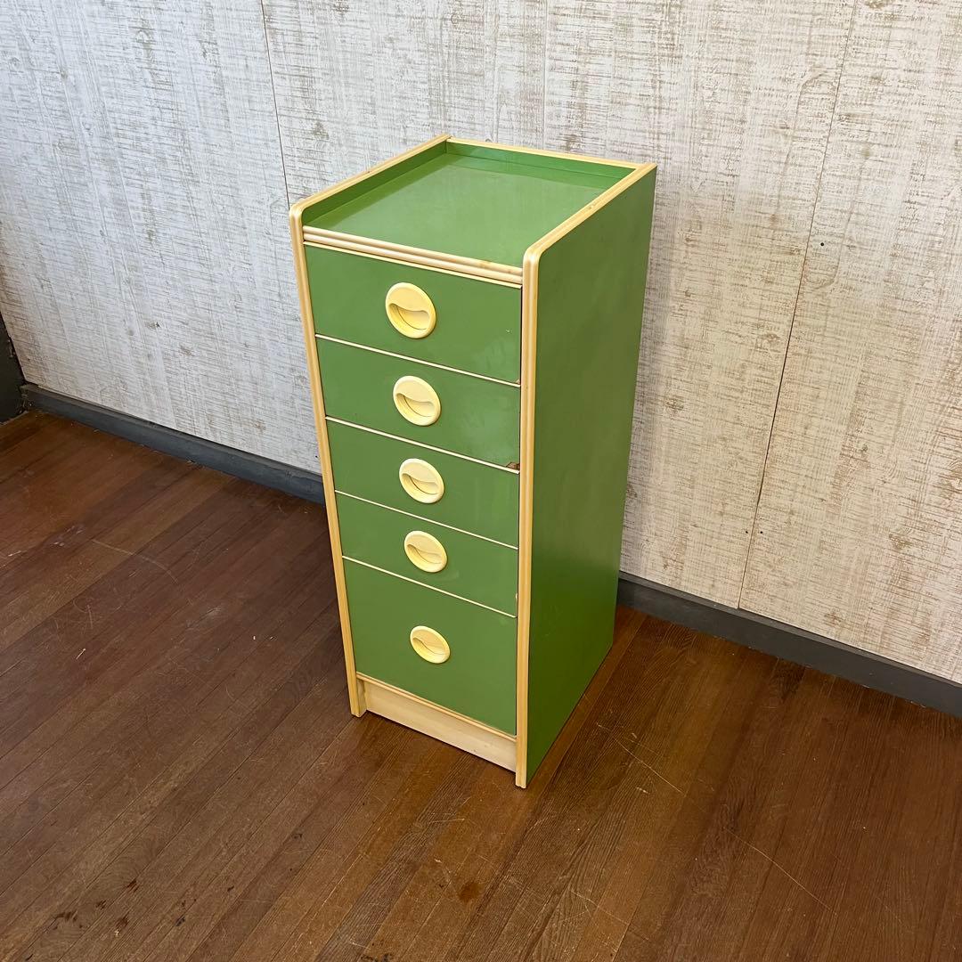 【アンティーク】昭和レトロ レトロポップ 5段チェスト 緑 グリーン 古家具