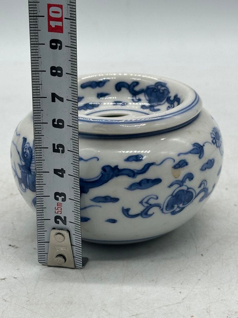 NO.614 青花陶器 香炉 蓋付き