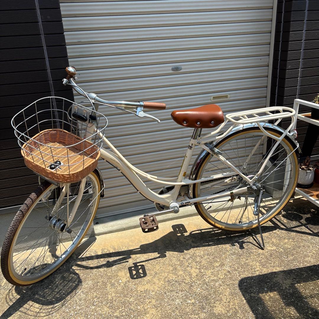 子供用自転車 クリーム色 前カゴ付き 24インチ