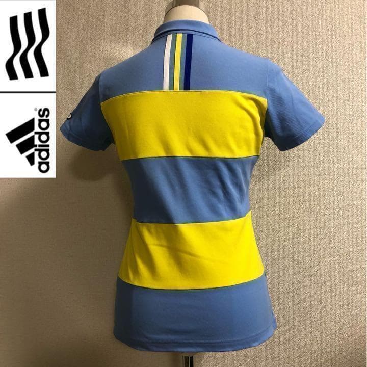 アディダスゴルフ スポーツ ウェア ポロシャツ ブルー イエロー Lサイズ