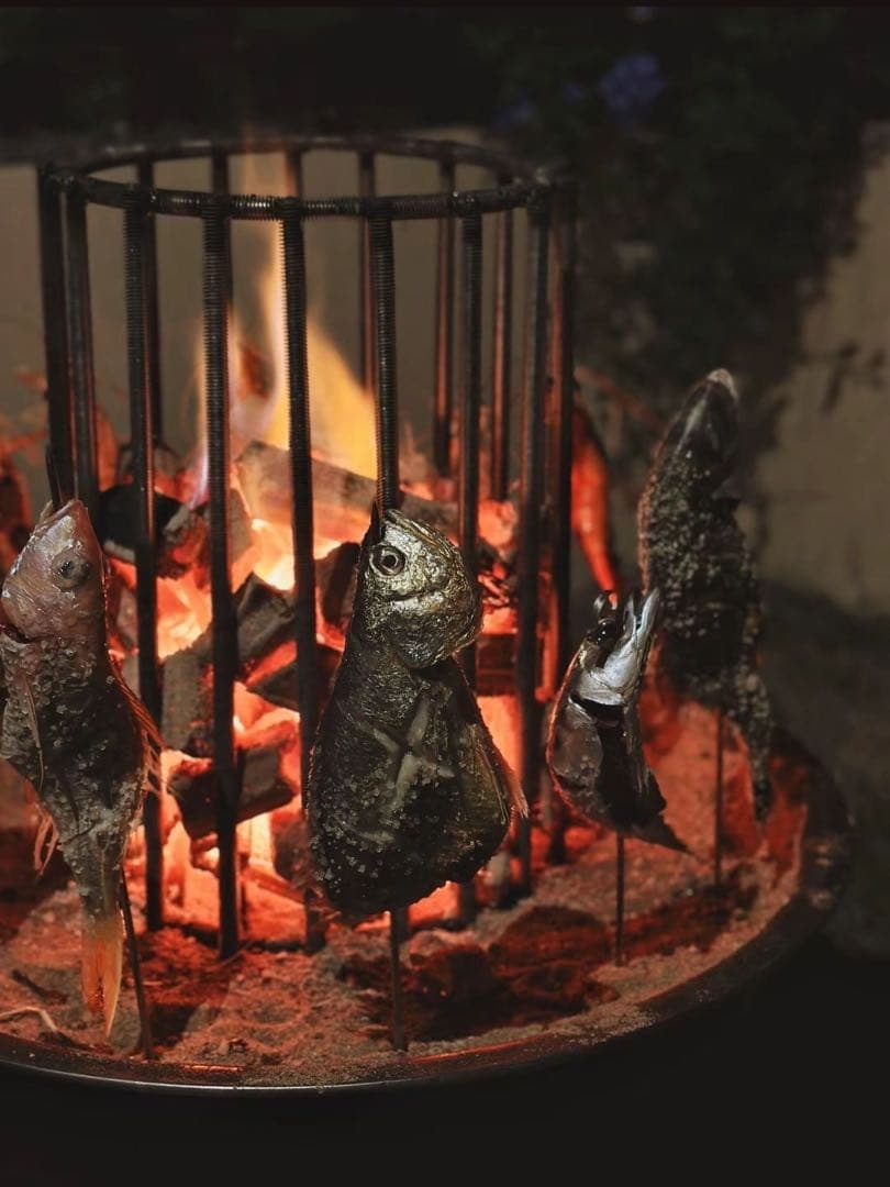 原始焼きスタンド 炉端焼き 五徳 魚焼き 枠囲炉裏　火鉢4つ