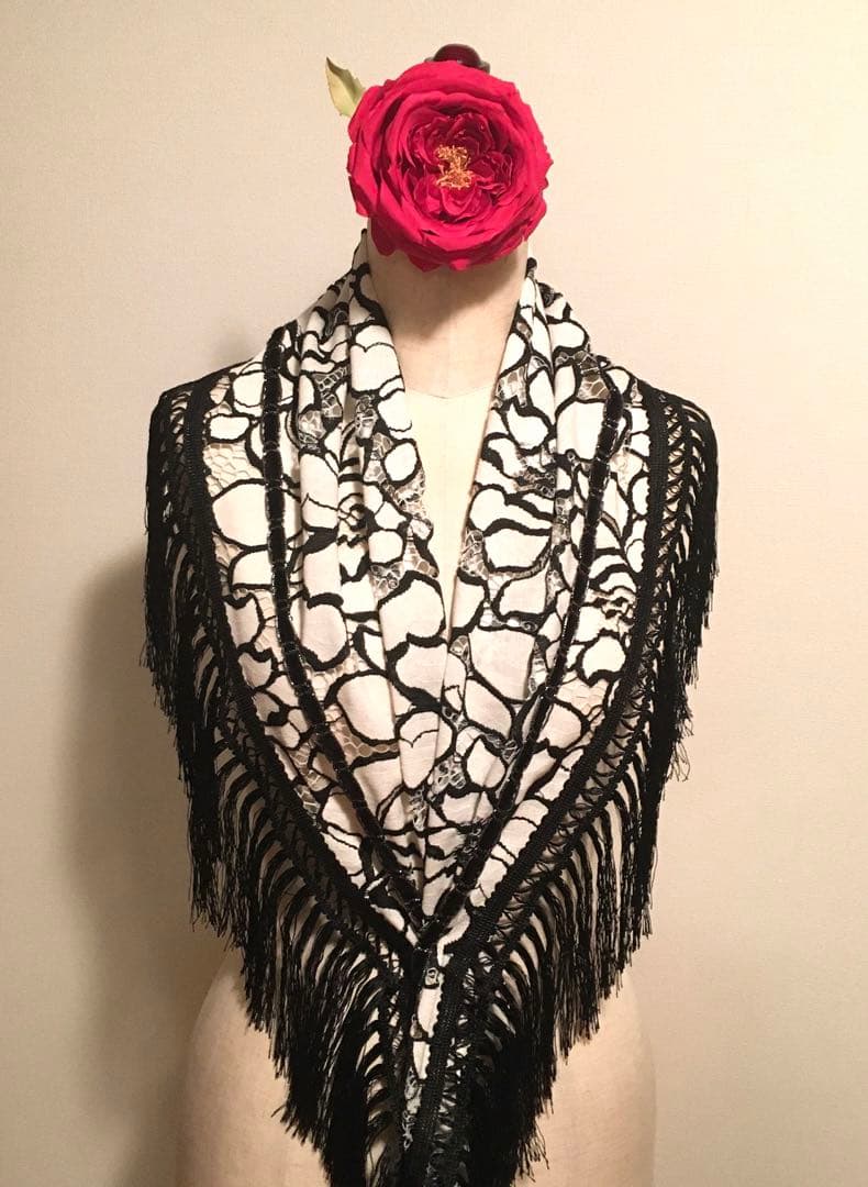 フラメンコ 衣装 ロングシージョ 刺繍花柄レース モノトーン