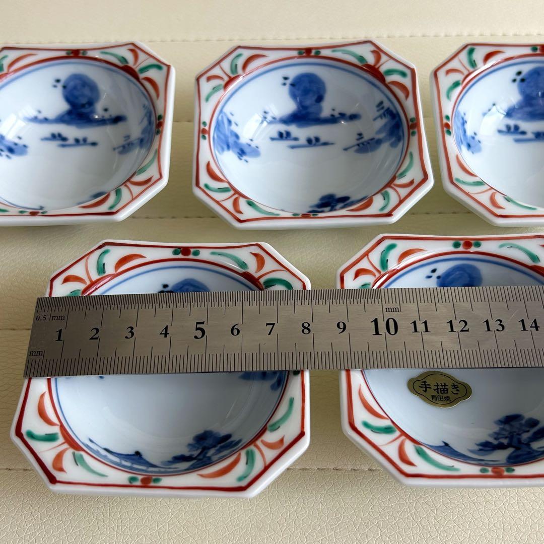 有田焼　赤絵　染付山水　珍味入れ　5客セット　小鉢　小付　古伊万里　色絵　和柄