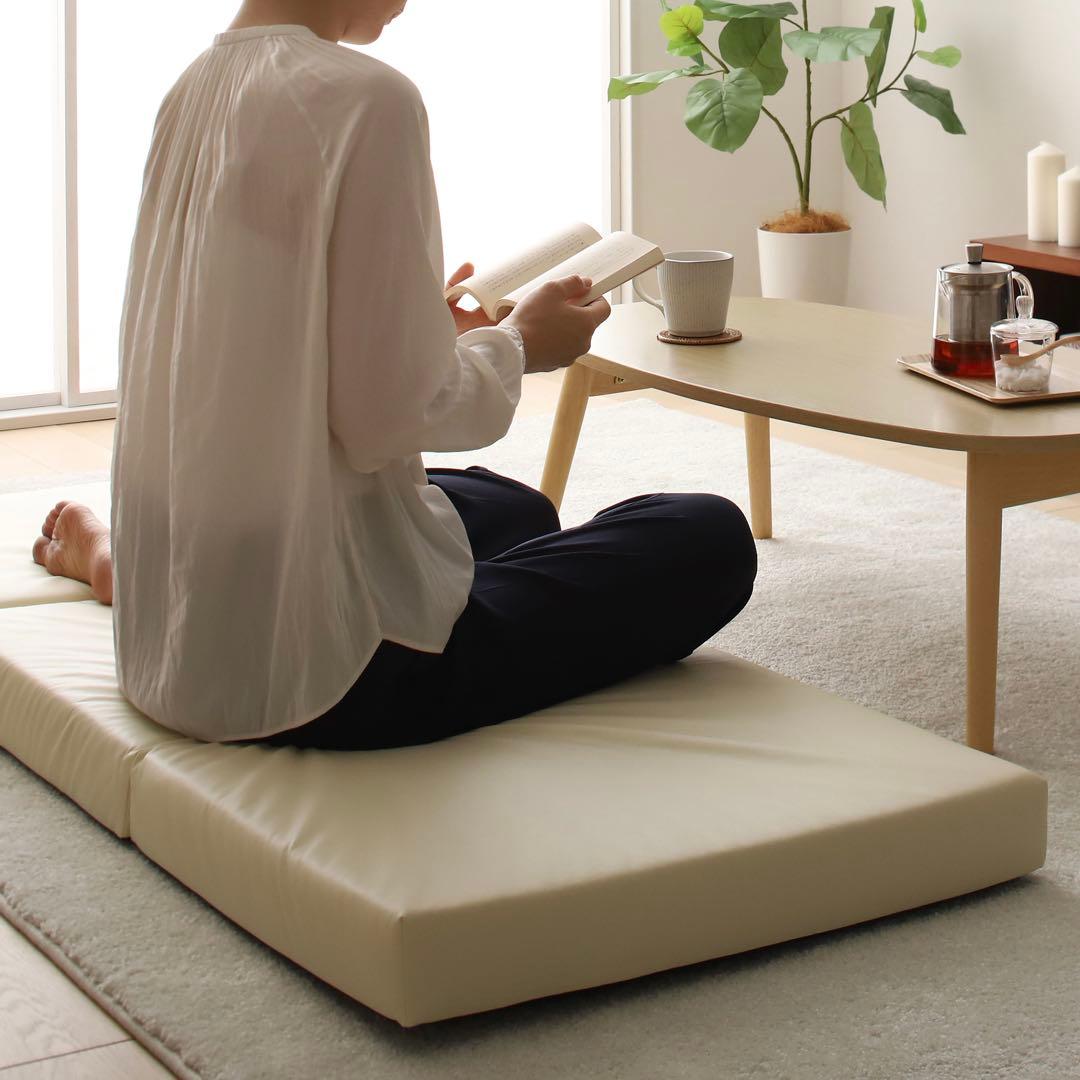 C 新品 フロアマット 180cm アイボリー クッションマット レザー 座布団