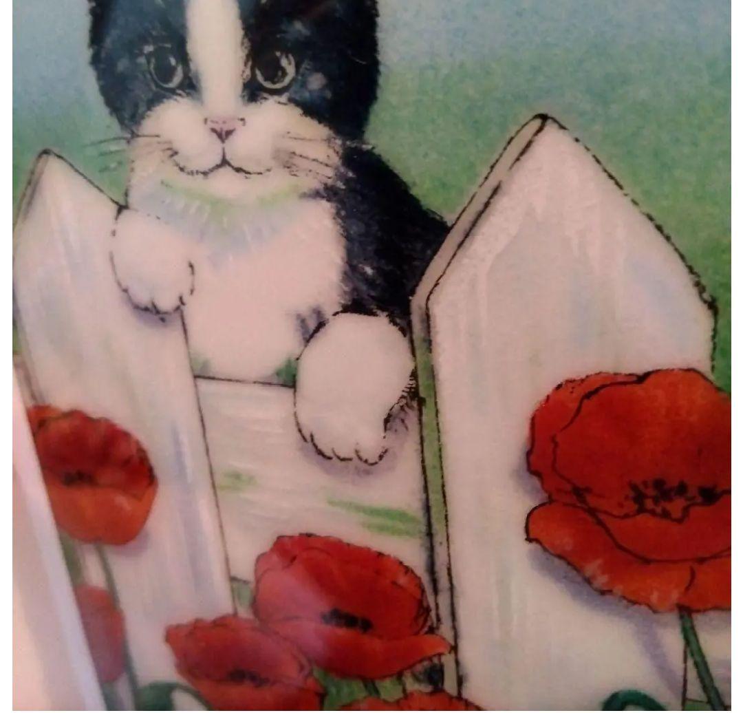 猫　ハチワレ　白黒　イラスト　絵画　七宝焼　七宝アート　七宝絵画　最終値下げ