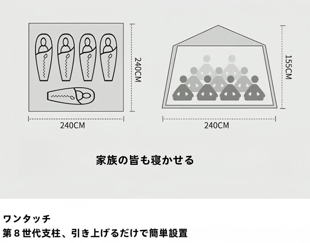 4-6人用六角形デザインキャンプテント