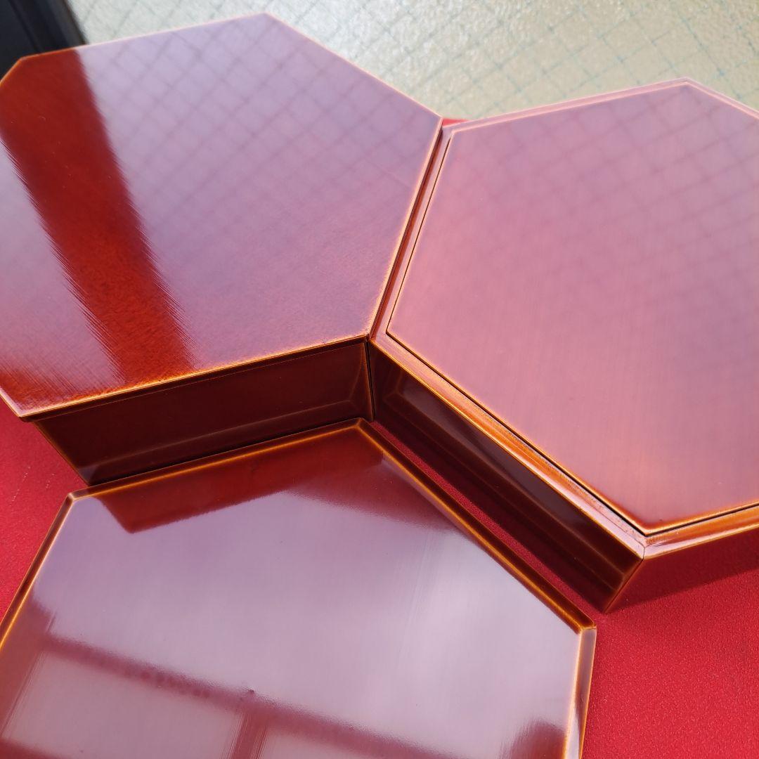 【飛騨春慶塗　六角\"二段重箱】天然木製　長期保管品