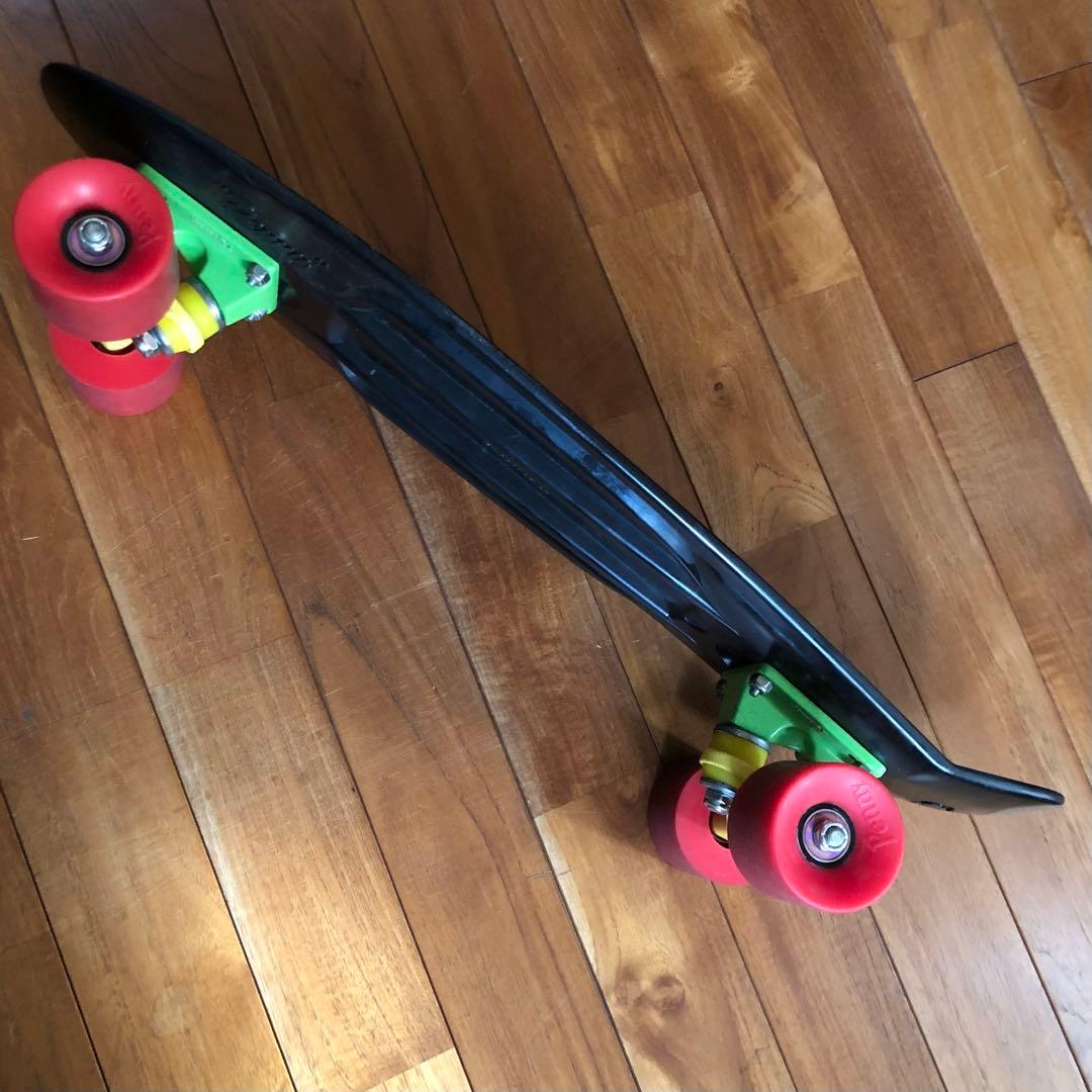 Penny スケートボード 黒 ラスタカラー傷少ない動き良好ペニークルージング