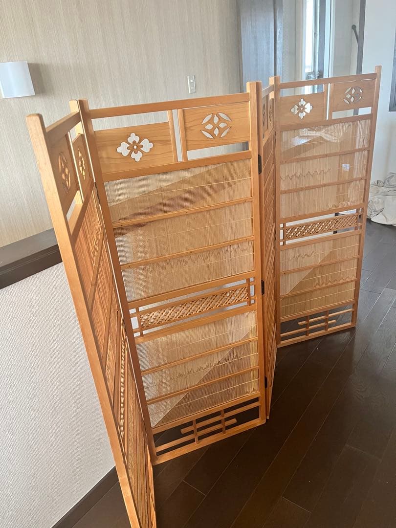 美品　和風 衝立 簾屏風 四曲 間仕切り