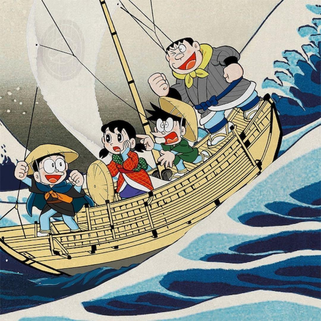 【新品未開封】ドラえもん 浮世絵木版画「富嶽三十六景 神奈川沖浪裏」
