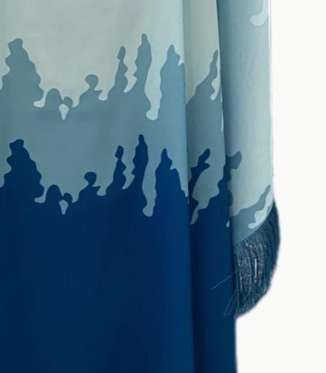 【新品】カフタン・ガラベーヤ★フリンジ装飾 青×水色×白