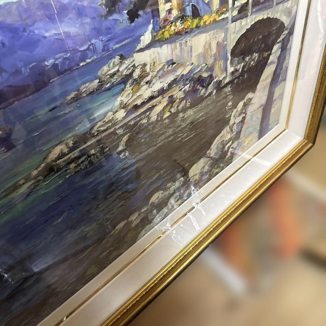 海の風景 油彩画 フレーム付き　90x110cm