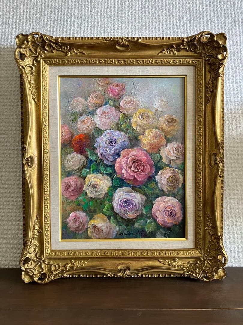 ☆ HaRu 薔薇 花 1点物 真作 原画 絵画 油絵 ♪ F6 額縁 別途
