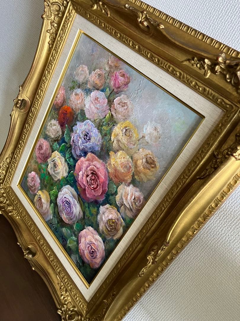 ☆ HaRu 薔薇 花 1点物 真作 原画 絵画 油絵 ♪ F6 額縁 別途