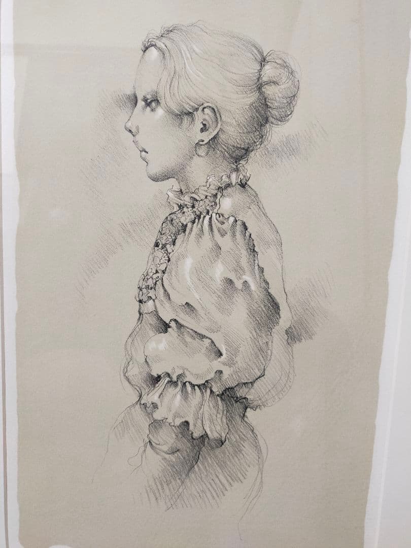 石坂春生「女のいる風景」 EA版画（作家保存版）直筆サイン入り／木製フレーム付