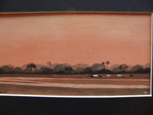 山本明比子、【ブダガヤタ景】、希少な画集画、新品高級額 額装付、状態良好