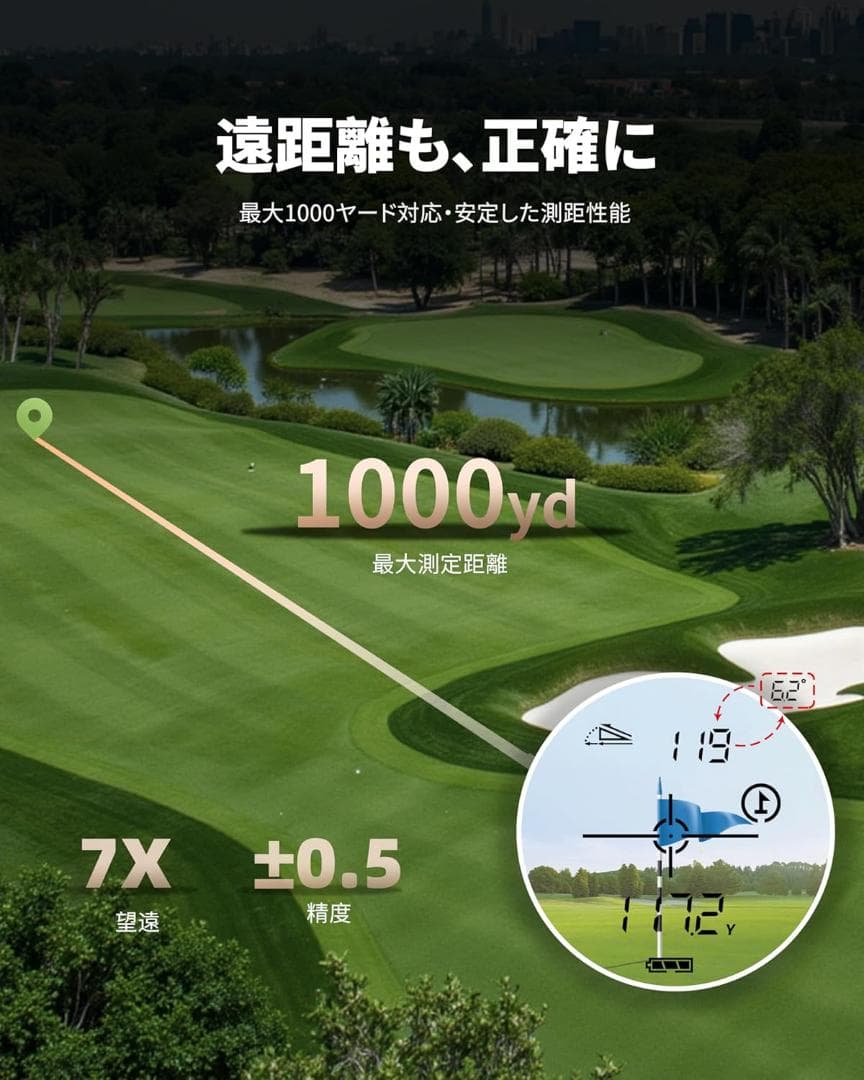 ゴルフ距離計 1000yd 0.02秒高速測定 競技対応 レーザー距離計