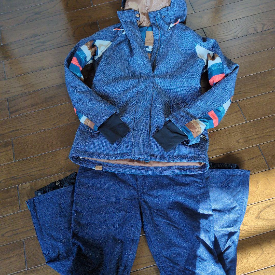 【美品】ROXY　スノボウェア　上下セット　ボーダー　マルチカラー　デニム風　Ｓ