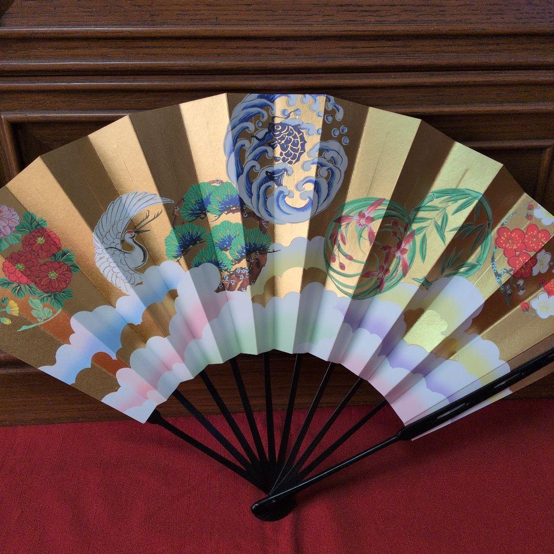 観世流　仕舞扇　金地　松竹梅　鶴