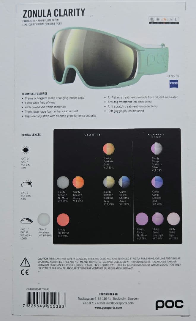 値下げ【新品未使用品】POC ゾウニュラクラリティ ゴーグル ミントグリーン