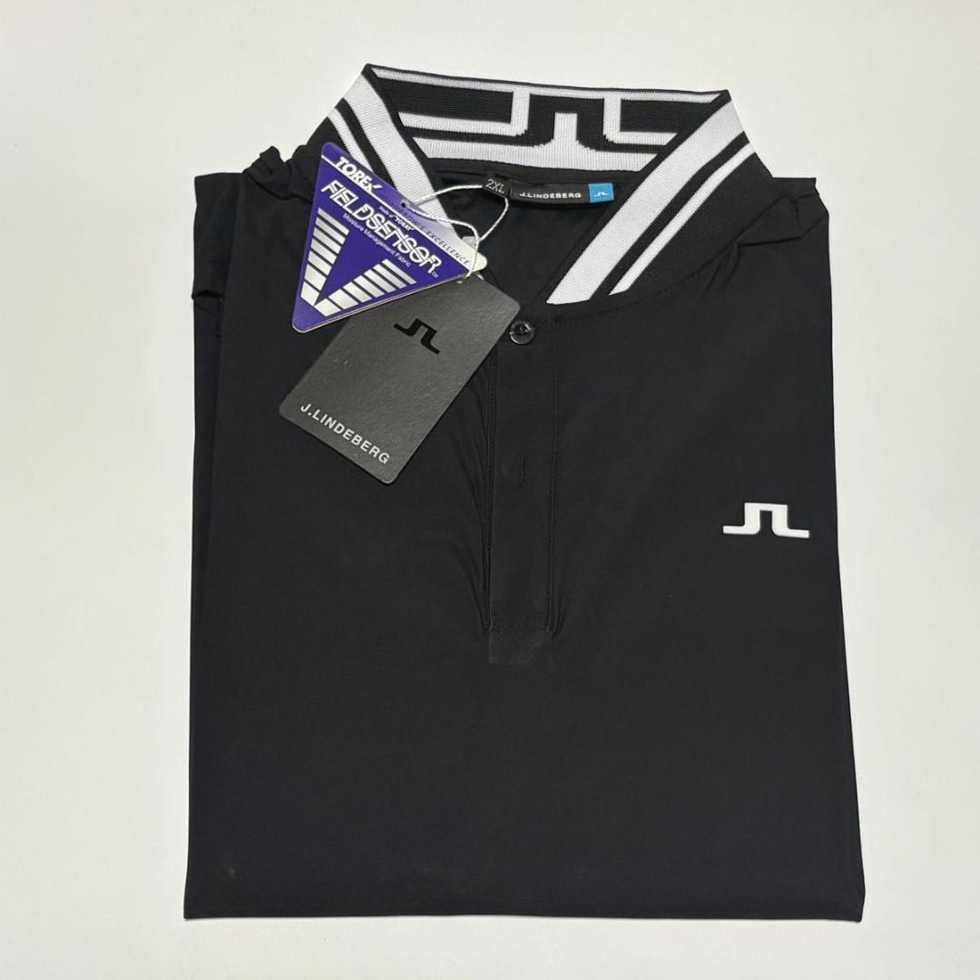 新品 J.LINDEBERG ポロシャツ 2XL 黒 ゴルフウェア 速乾 半袖