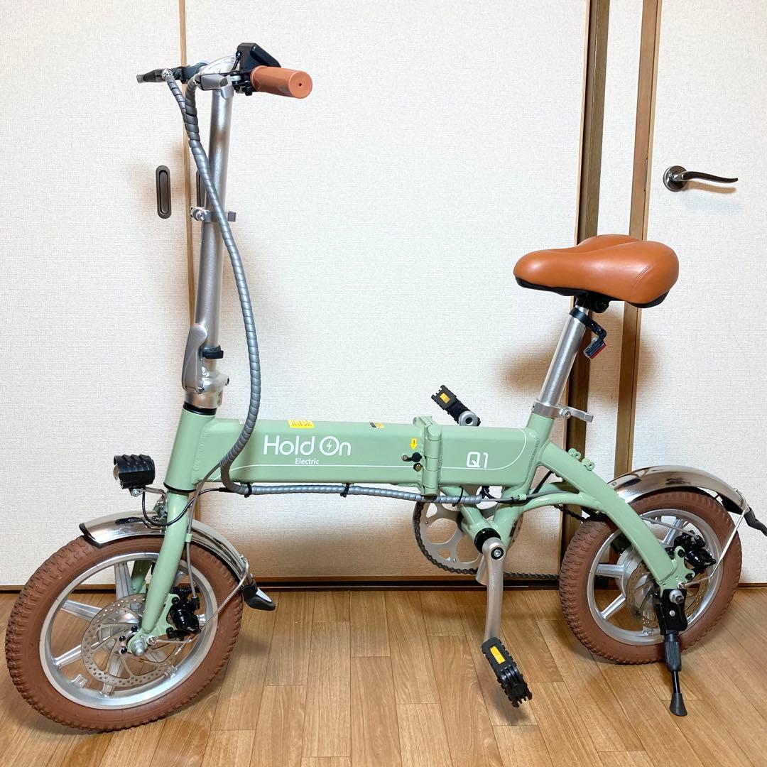 美品 Hold on 折り畳み電動アシスト自転車 Q1J 抹茶グリーン