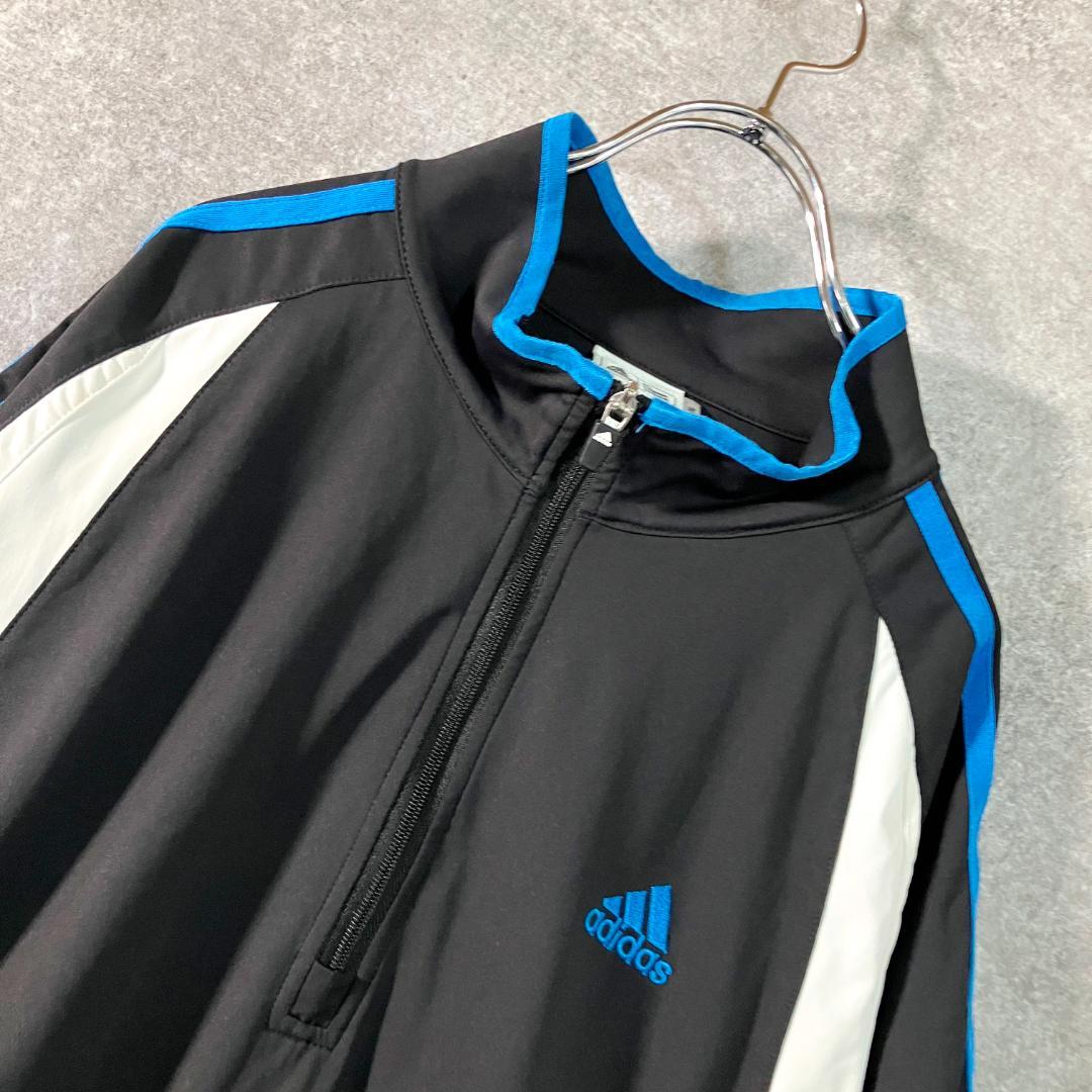 adidas　ハーフジップシャツ　半袖　ブラック　スリーライン　フィットネス