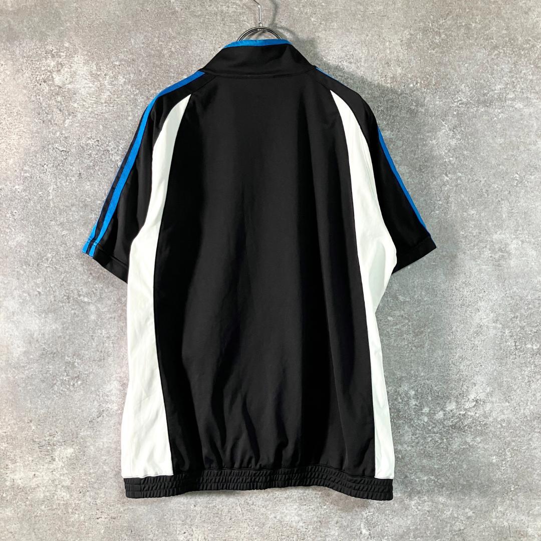 adidas　ハーフジップシャツ　半袖　ブラック　スリーライン　フィットネス