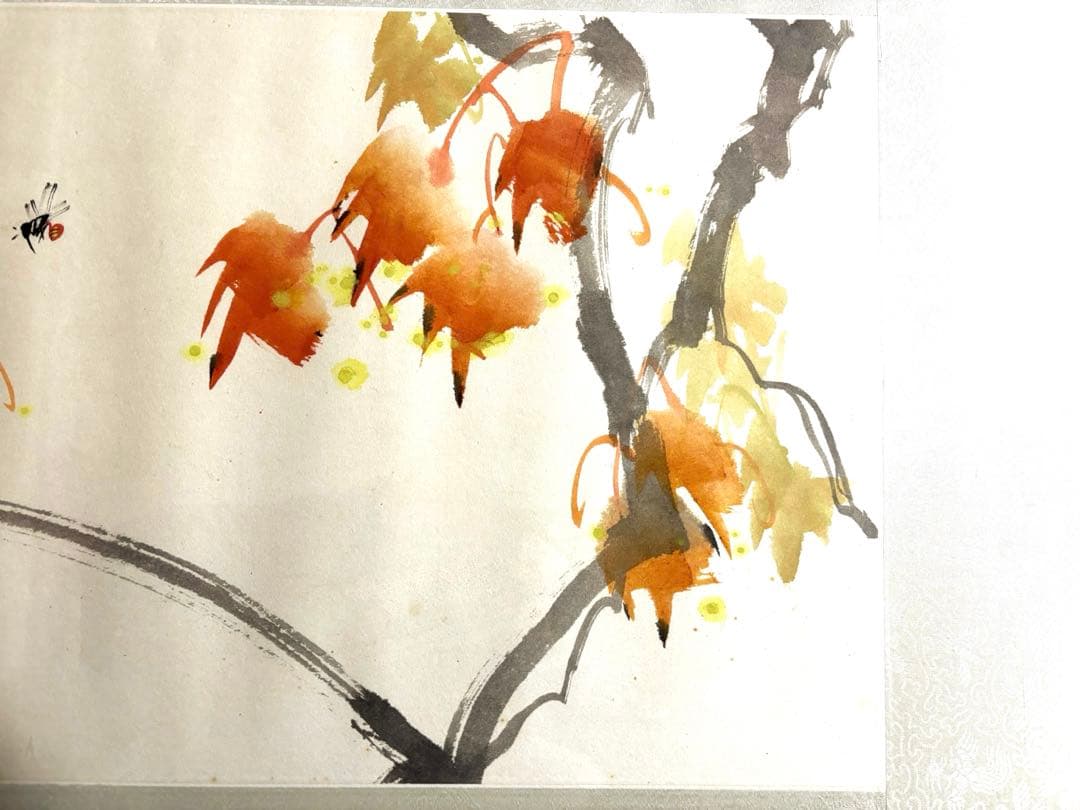 中国画　紅葉とむし