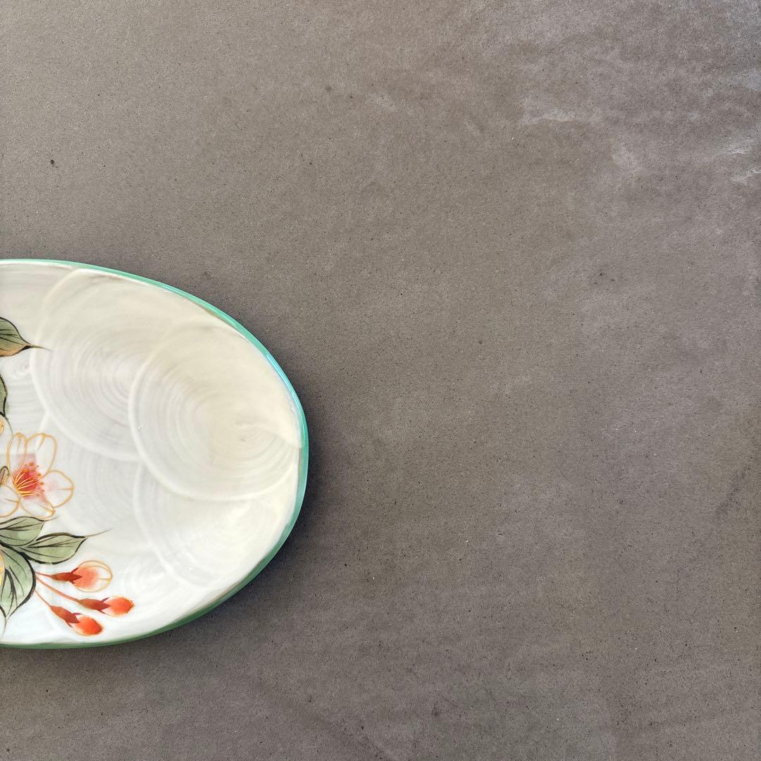 《ほぼ新品》美品【陶葊】京焼　清水焼　白掛彩草花　色絵付け　皿　桜　陶あん