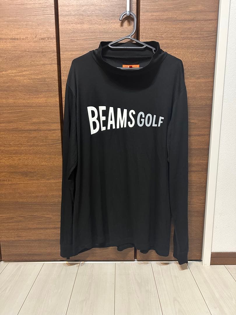 ま*と様 【美品】ビームスゴルフ ビッグロゴ モックネック長袖シャツ ブラック