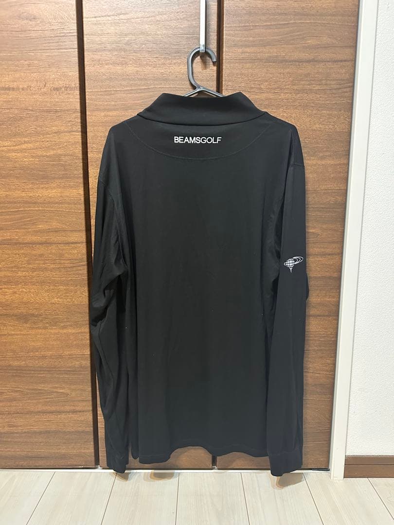 ま*と様 【美品】ビームスゴルフ ビッグロゴ モックネック長袖シャツ ブラック