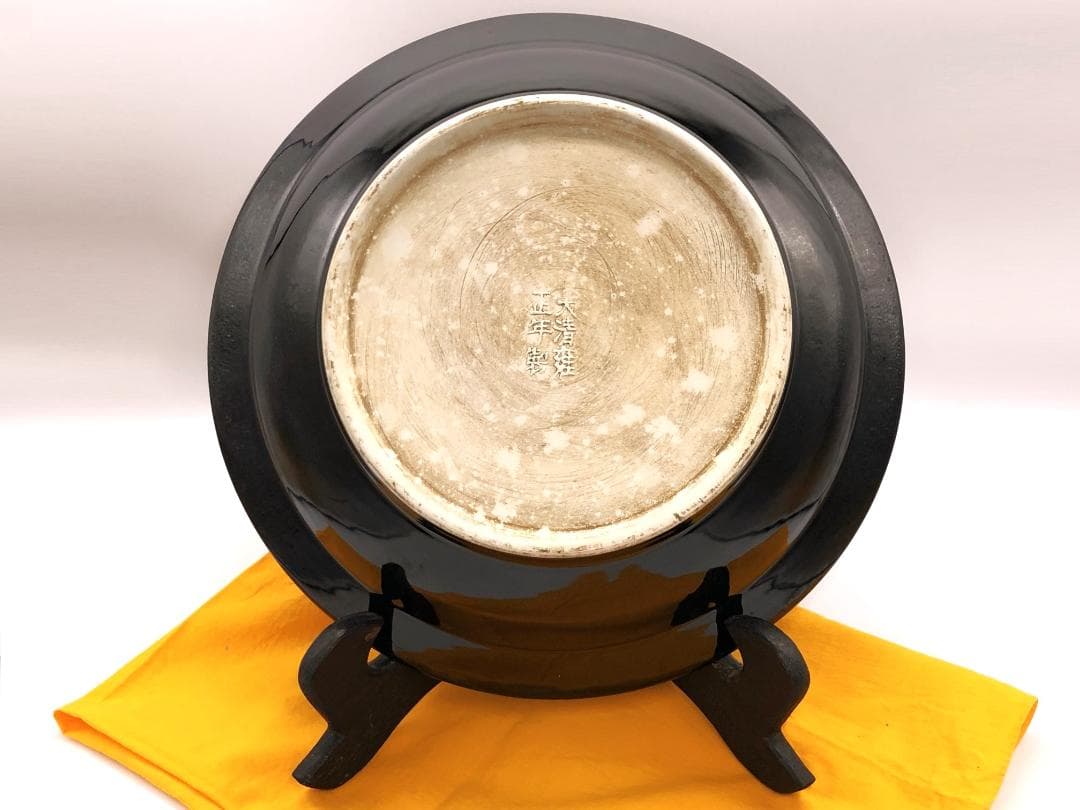 【 景徳鎮琺瑯彩鳳凰文大皿 】 40.8ｃｍ　大清雍正年製款　桐箱入り