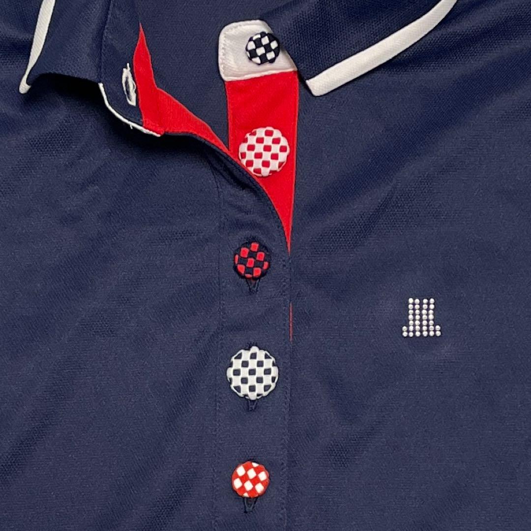 【LANVIN SPORT】長袖　ポロシャツ M 紺赤白　飾りボタン　ゴルフ