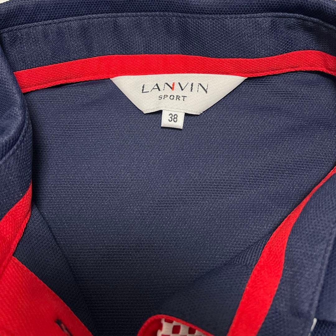 【LANVIN SPORT】長袖　ポロシャツ M 紺赤白　飾りボタン　ゴルフ