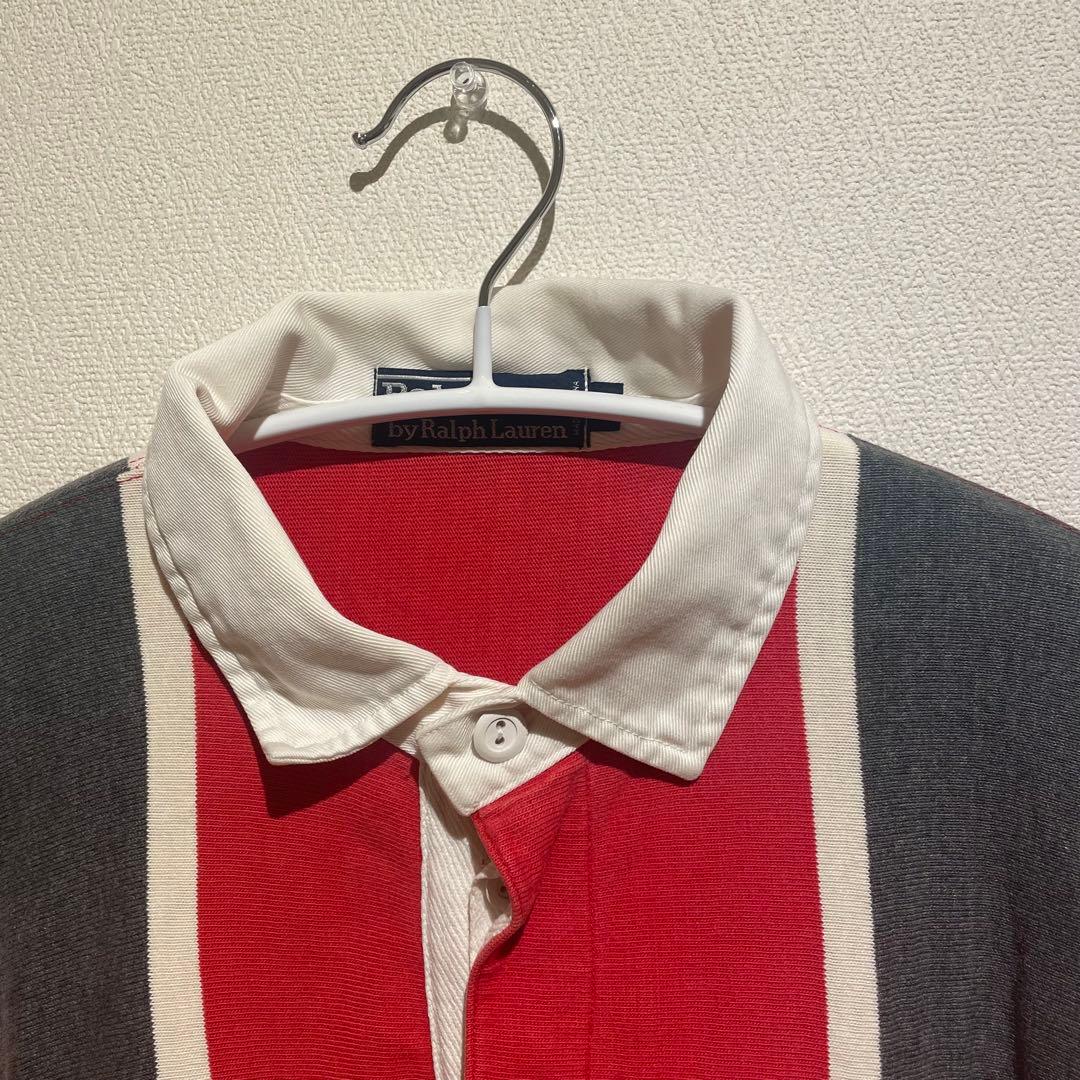 ラルフローレン　ラガーシャツ　ストライプ　レッド　グレー　Lサイズ