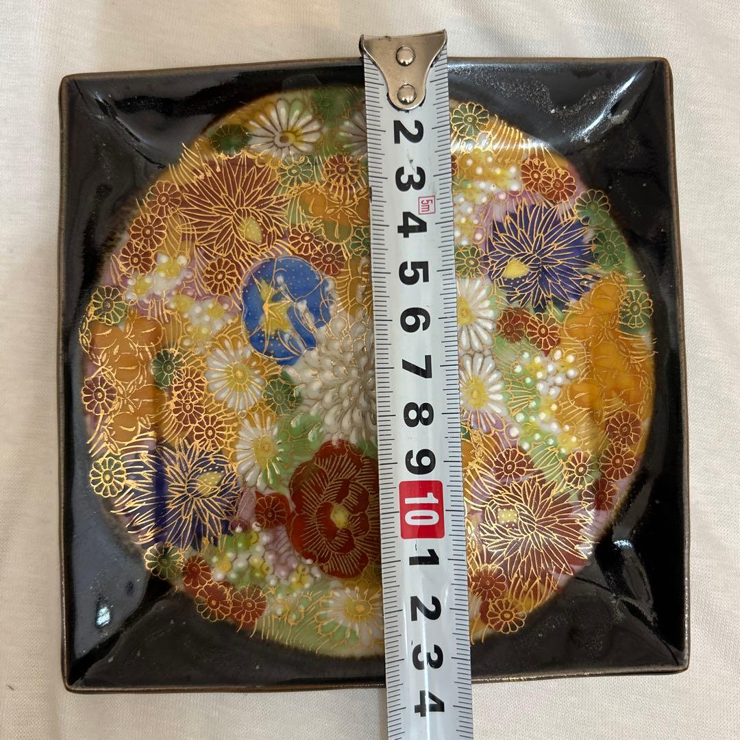 九谷　春洋　角皿　5枚組　花詰　金彩　菓子皿