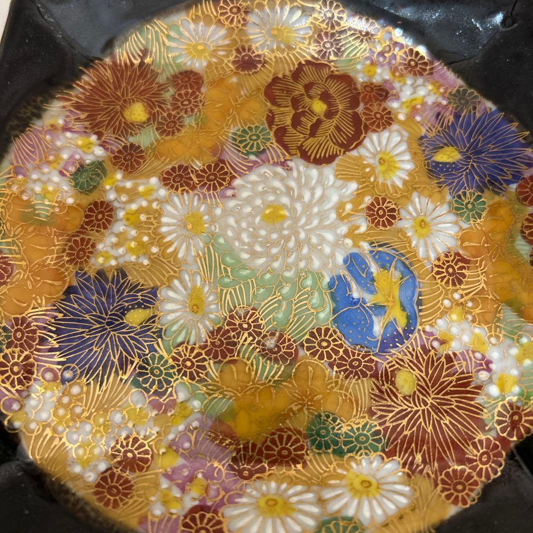 九谷　春洋　角皿　5枚組　花詰　金彩　菓子皿