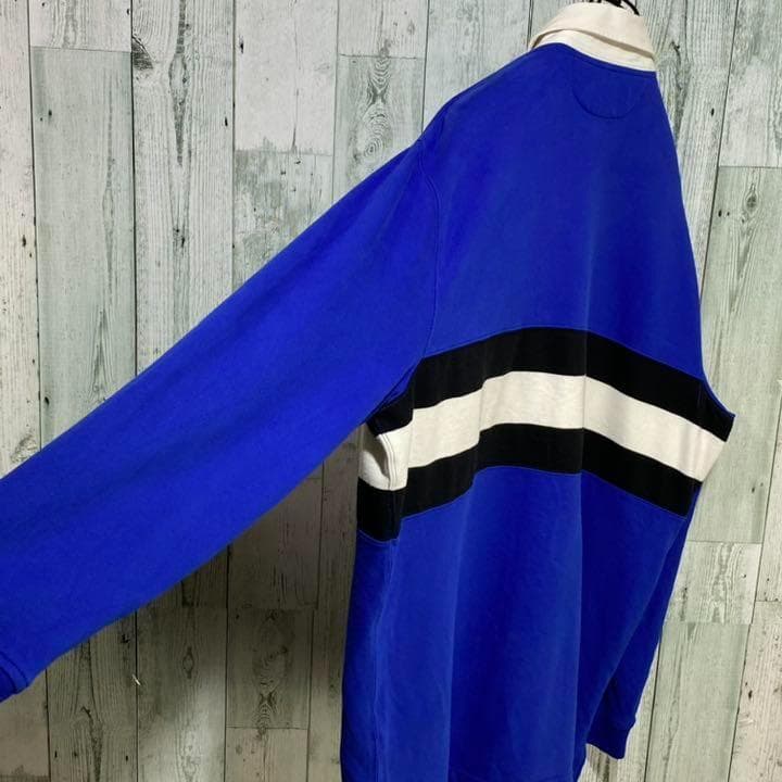 ポロバイラルフローレン★刺繍ロゴ レトロ太ボーダー ラガーシャツ L 定番