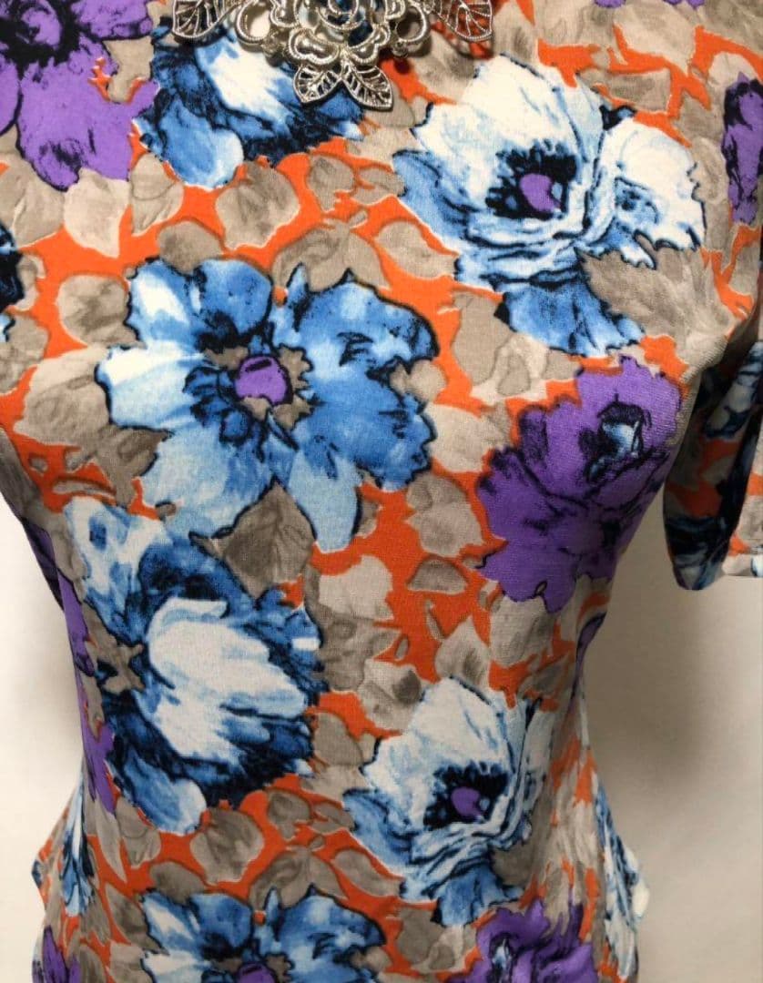 社交ダンス練習着パーティChacott激かわオレンジ系ベースに花柄トップスドレス