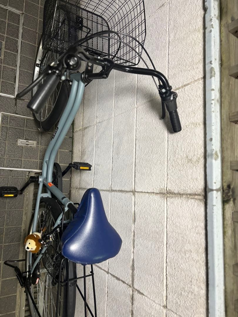 青色シティサイクル 前面バスケット付き