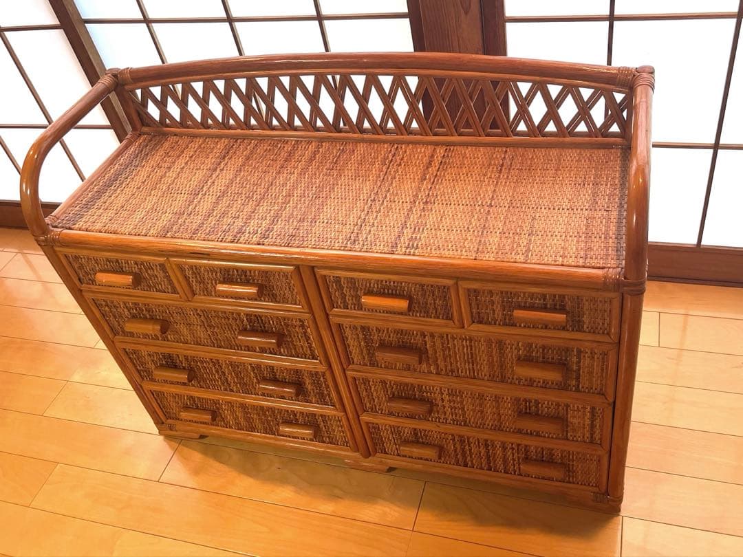 にこまる　ラタンチェスト 10杯タイプ 95cm幅 4段　藤家具　美品