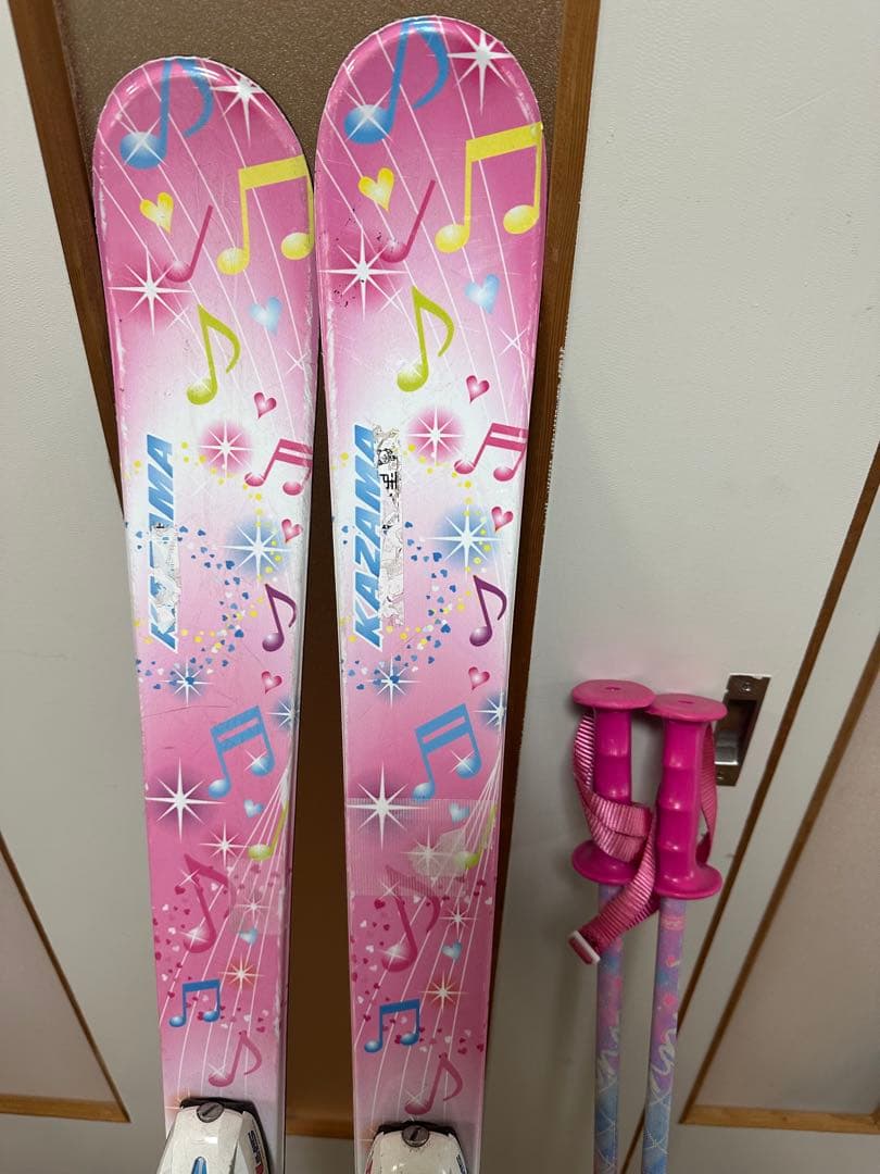3セットKAZAMA スキー板126cm,ブーツ22.5,ストック100cm付