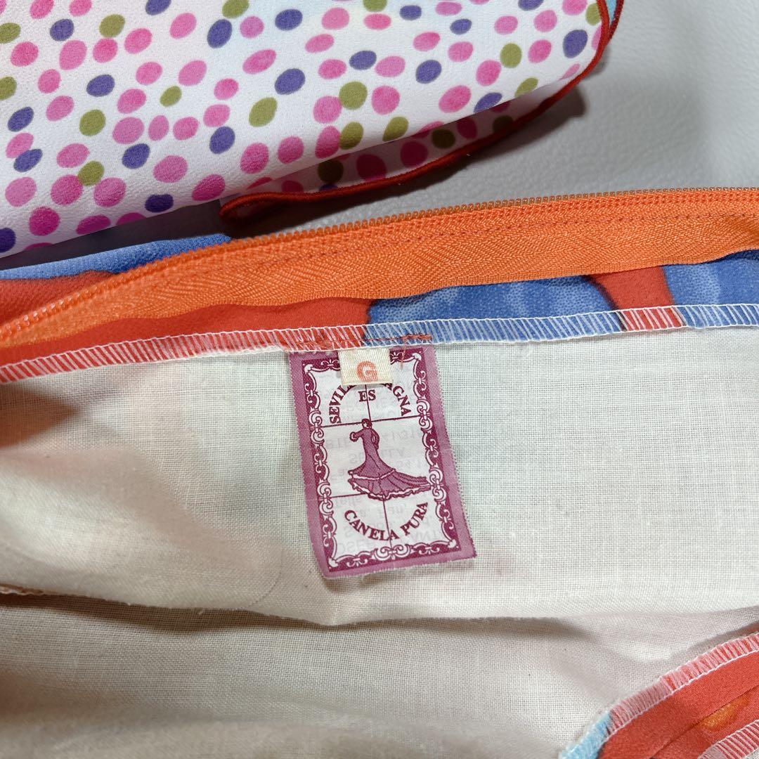 CANELA PURA フラメンコドレスカラフル水玉模様フレア ロング丈 練習用
