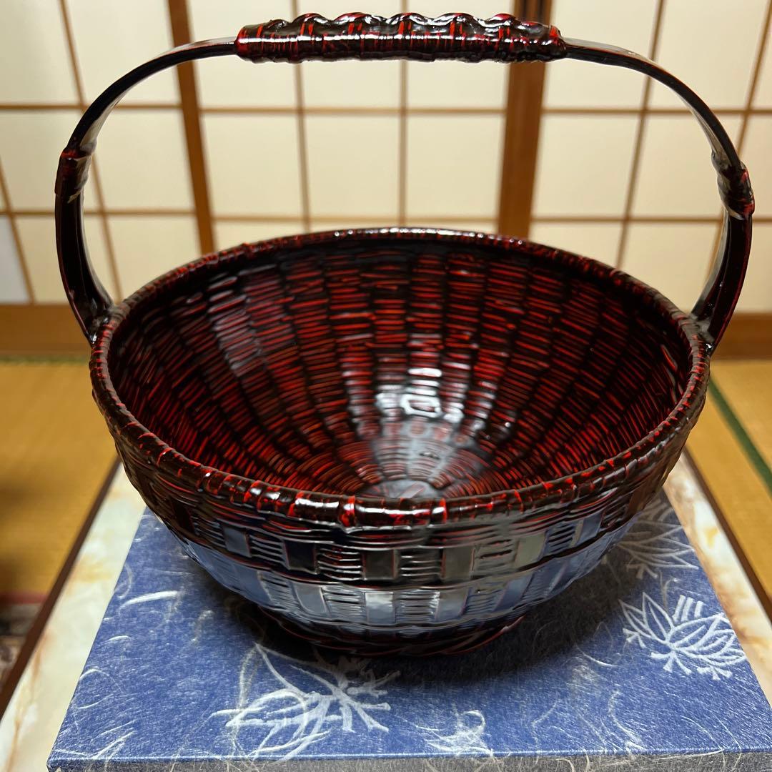 久留米 九藍 手付盛籠　九州籃胎漆器 らんたいバスケット　竹籠　漆器　伝統工芸