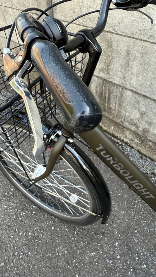 【引き取り限定】TURBULIGHT シティサイクル カーキ　前カゴ・ライト付き